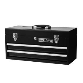 20.3inch Metal Tool Box With 2-4 Drawers Portable Steel Tool Chest With Metal Cylinder Lock And Latch Closure, Black And Red Two Color Powder Coa (Option: Two Drawer-Black)