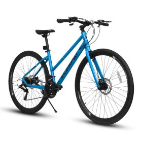 A28250 700Cx35 Road Bike With Aluminum Alloy Wheels, 21-Speed Gear System, Disc Brakes, Wide Tires Ideal For Urban Commuting And Student Transpor (Option: Black Blue)