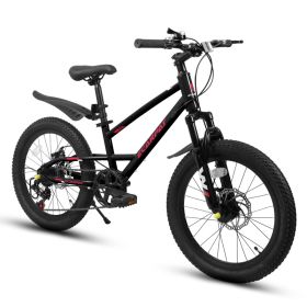 A20184 20 Inch Mountain Kids Bike For Boys & Girls, Ages 6-12, 7-Speed With Front Suspension (Option: Black)